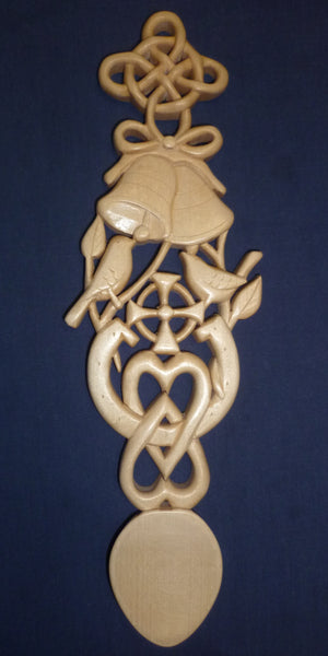 Celtic wedding love spoon with love birds and cross