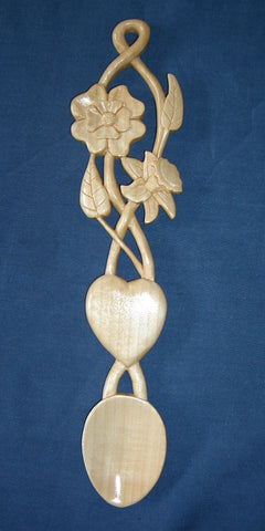 Daffodil rose and heart love spoon – Welsh love spoons by Adam King